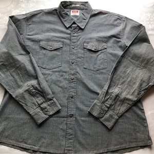 Wrangler Indigo Button-Up Shirt Men’s Size 3XL Blue/White Stripes Long Sleeves